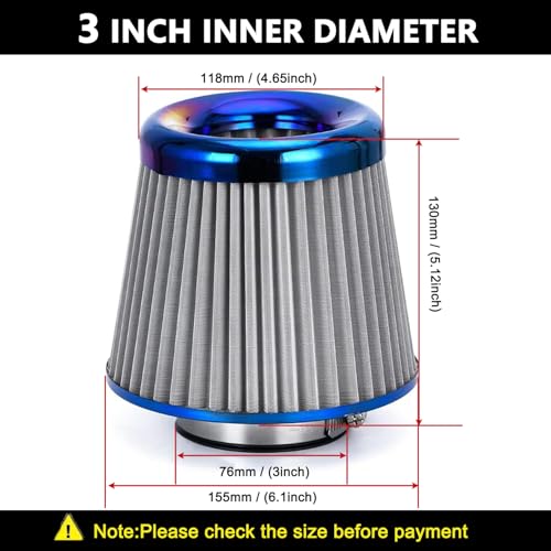 Cold Air Intake Filter 3inch/76mm Clamp-On Replacement Air Filter - color: Gray