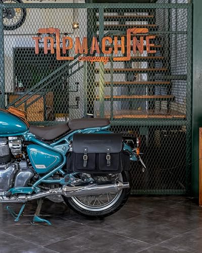 Trip Machine Company Expedition Motorcycle Saddle Bags – 25L Each (50L Pair) 16oz Heavy-Duty Canvas & Leather Panniers, Waterproof Lining with Rain Cover (Left Side, Black) - color: Black, style: Left Side