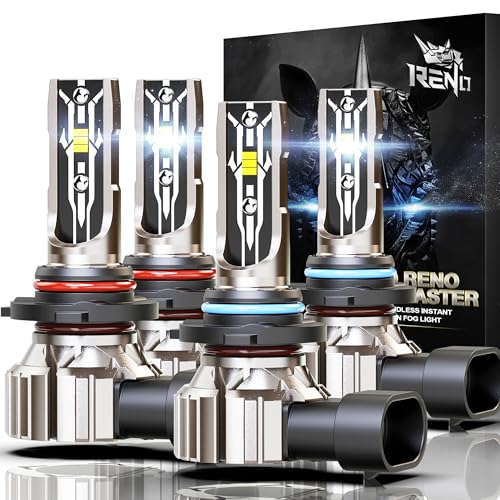RENO 9005 9006 Bulb Combo, Fanless HB3/HB4 6500K White Fog Bulb, 4 PCS - size: 9005 9006