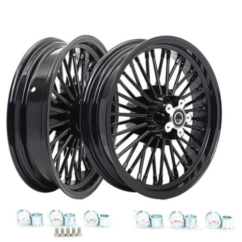 TOFR 17x3.5 16x3.5 Fat Spoke Wheels Set For Harley Softail Choppers 00-22 - color: Gloss Black, size: Front:17x3.5 Rear:16x3.5