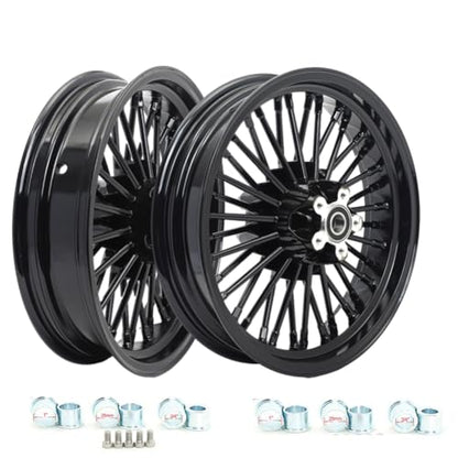 TOFR 17x3.5 16x3.5 Fat Spoke Wheels Set For Harley Softail Choppers 00-22 - color: Gloss Black, size: Front:17x3.5 Rear:16x3.5