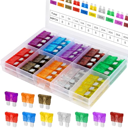 YNZDRWA 80Pcs Standard Fuse Kit, Upgraded Car Fuses Assortment Kit