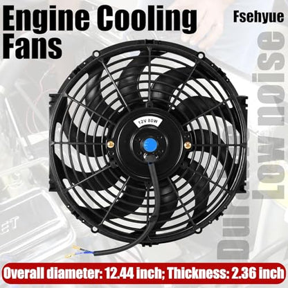12" Universal Electric Radiator Fan Push Pull Slim Fan High Performance Cooling Fan 80W12V Mount Kit 1PCS - size: 12 inch- 1PC