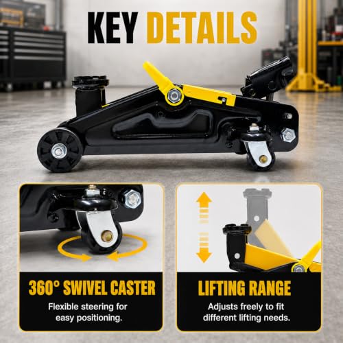 2 Ton Low Profile Hydraulic Floor Jack, Single Piston Heavy Duty Steel Car Jack, 4000LBS, Lift Range 5.7" to 10.8", for Sedan, SUV, MPV and Standard Pickup, Garage Tire Repair - size: 2T