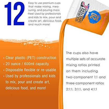Pouring Masters 20 Ounce (600ml) Graduated Plastic Mixing Cups (Box of 12) - size: 20-Ounce - Cup