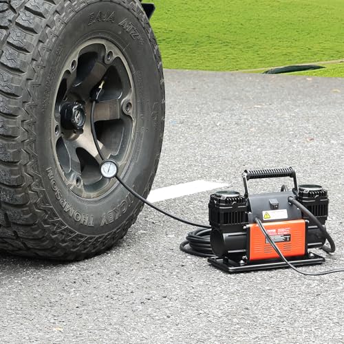 VEVOR 10.6 CFM Heavy Duty Air Compressor, 30s Fast Inflation | 1080W Dual-Cylinder Portable Tire Inflator, 12V 150PSI Offroad Air Pump with Adapters for Trucks Car SUV 4 x 4 Vehicle RV - size: 14.37 x 5.91 x 8.94 in