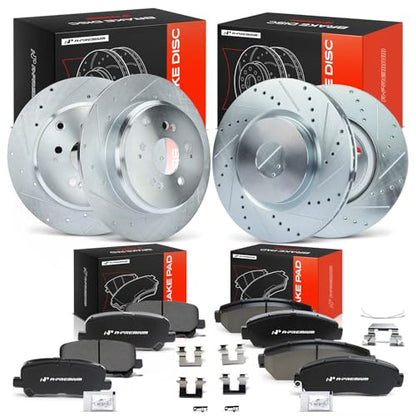 A-Premium Front and Rear Drilled Slotted Brake Rotors and Ceramic Pads Kit - style: 2011-2014 (Drilled & Slotted)