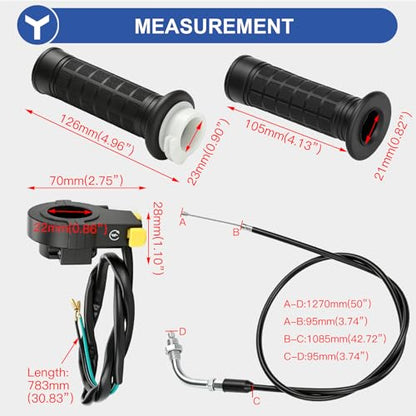 YOXUFA 2 Stroke Twist Throttle Handle Grip Throttle Cable 50" Replacement for Motorized Bike 80cc 49cc 100cc 50cc Engine Bicycle Parts with 7/8" 22mm Handlebar Kit - size: 50" Cable