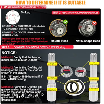 5 Lug Trailer Hub 2000Lbs, Fits 1"/1-1/16" Straight Spindle, 5x4.5 Boat Axle 2Pk - style: 5 on 4.5" Trailer Hub Kit for 2,000 lb Axle