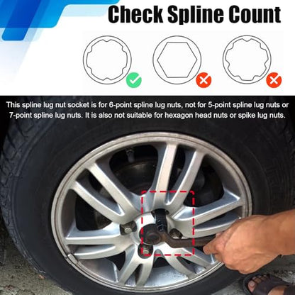 Small 6 Spline Lug Nut Socket, Wheel Lock Key Replacement for Six-Spline Wheel Lock Lug Nuts, Wheel Lock Removal Tool for 19 mm(3/4 Inch)&21 mm(13/16 Inch) Hex Socket Wrench (Small 6 Spline) - color: 6 Spline