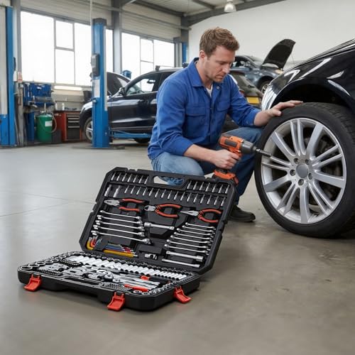 VEVOR Mechanics Tool Set, 314-Piece Mechanic Tool Kit, 1/4 in, 3/8 in, and 1/2 in Drive, Metric Socket Set, Wrenches, Screwdriver Bits, Accessories, and Storage Case, for Automotive and Home Repair - size: 314-PCS