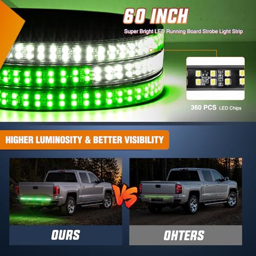 Nilight 60 Inch 360 LED Tailgate Strobe Light Strip Green White - color: 60" Tailgate Strobe Green/White