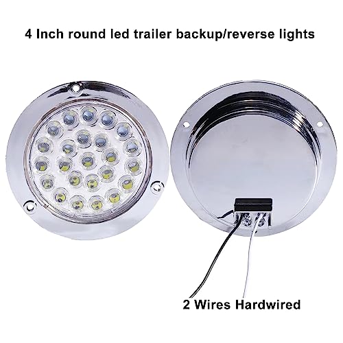 4" Inch Round Led Trailer Tail Lights Back-up Reverse 24 LED Flange Mount
