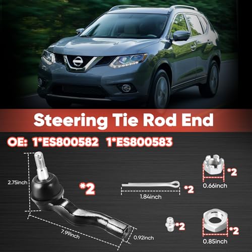 2PCS Front Outer Tie Rod Ends ES800582 ES800583 LH & RH, Tie Rod End Kit Fit for Nissan Rogue Rogue Select 2008-2015 - size: ES800582 ES800583