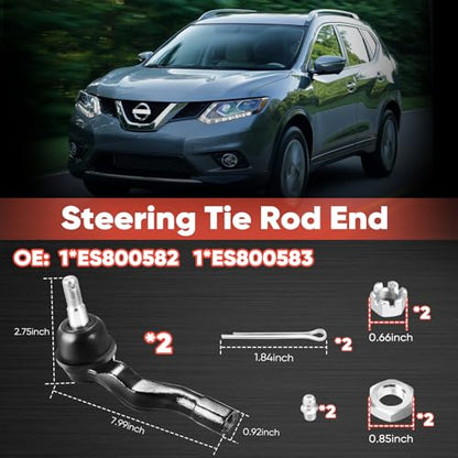 2PCS Front Outer Tie Rod Ends ES800582 ES800583 LH & RH, Tie Rod End Kit Fit for Nissan Rogue Rogue Select 2008-2015 - size: ES800582 ES800583