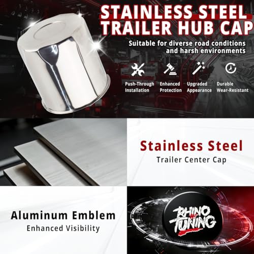 RTrhinotuning 4 PCS 4.25 in Stainless Steel Trailer Wheel Center Caps for Truck SUV RV Rim Center Caps 4.37“ Tall Chrome Push Through Hub Covers - color: Chrome