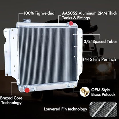 Replacement for Jeep TJ Aluminium Radiator for Jeep Wrangler 1987-06 TJ YJ - size: 3-Row AA5052 Aluminum