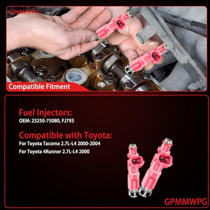 4Pcs Fuel Injectors 23250-75080 FJ793 Injector Compatible with Toyota Tacoma 2.4L 2.7L L4 2000 2001 2002 2003 2004 for 4Runner 2.7L 2000 Automotive Replaces 23209-79135 Set of 4
