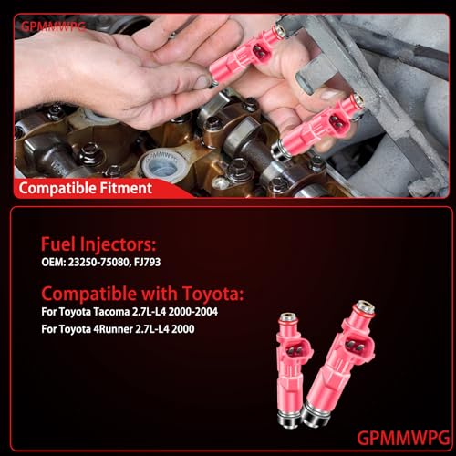 4Pcs Fuel Injectors 23250-75080 FJ793 Injector Compatible with Toyota Tacoma 2.4L 2.7L L4 2000 2001 2002 2003 2004 for 4Runner 2.7L 2000 Automotive Replaces 23209-79135 Set of 4