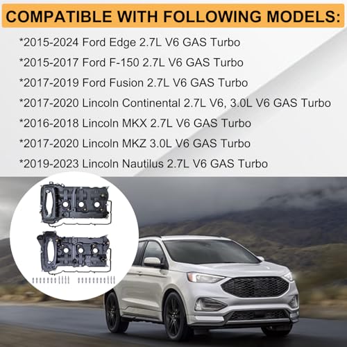 엔진 밸브 커버 키트, 포드 F-150 2015-2017, 포드 엣지 2015-2024, 포드 퓨전 2017-2019 V6 터보, 링컨 MKZ MKX 컨티넨탈 노틸러스와 호환, 교체 부품 # FT4Z6582F FT4Z6582G