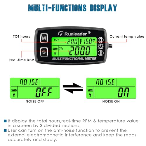 Runleader Digital Tach Hour Meter Engine Temperature Gauge RL-HM035A-TS002 - size: RL-HM035A-TS002