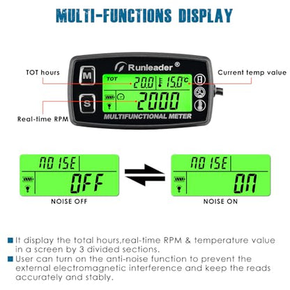 Runleader Digital Tach Hour Meter Engine Temperature Gauge RL-HM035A-TS002 - size: RL-HM035A-TS002