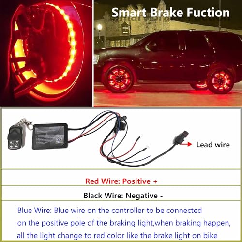 17in RGBW Wheel Ring Lights w/Brake Function, White Courtesy Light, Waterproof Wheel Well Rim Tire Lights With Wireless RF Remote App Control for Truck SUV Car - size: 17inch