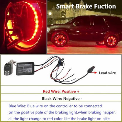 17in RGBW Wheel Ring Lights w/Brake Function, White Courtesy Light, Waterproof Wheel Well Rim Tire Lights With Wireless RF Remote App Control for Truck SUV Car - size: 17inch