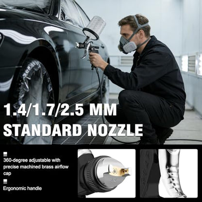 HVLP Spray Gun Kits with 1.4/1.7/2.5mm Nozzles 2 Cups Automotive Paint Guns - color: Black