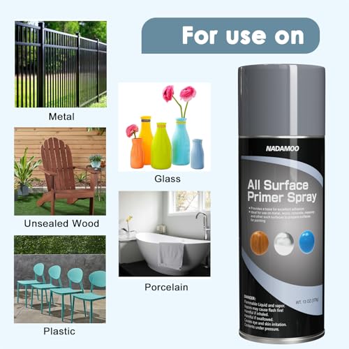 NADAMOO All Surface Primer Spray, Matte Gray One-Part Epoxy Primer, 2 Can - color: Gray, style: Pack of 2