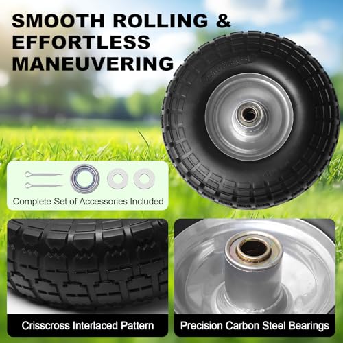 Storystore 2-Pack 4.10/3.50-4 Tire and Wheel - 10 Inch Solid Rubber Tire Wheels with 5/8" Bearings, 2.2" Offset Hub for Hand Truck, Trolley Dolly, Garden Cart and Wheelbarrow - size: 10Inch / 2Pack / Silver