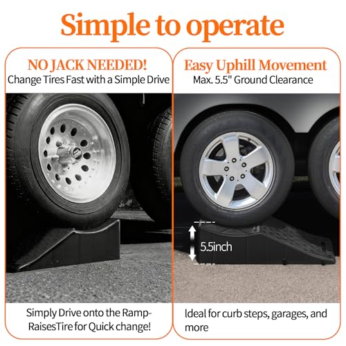 2 Piece Tandem Wheel Ramp, Portable Car Service Ramp, 5.5in Tire Lift Trailer Wheel Jack RV Flat Tire Ramp, for Routine Tire Replacement Repairs