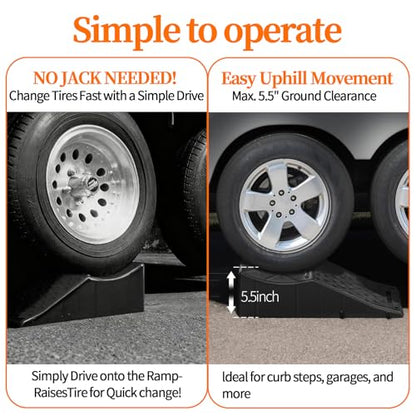 2 Piece Tandem Wheel Ramp, Portable Car Service Ramp, 5.5in Tire Lift Trailer Wheel Jack RV Flat Tire Ramp, for Routine Tire Replacement Repairs