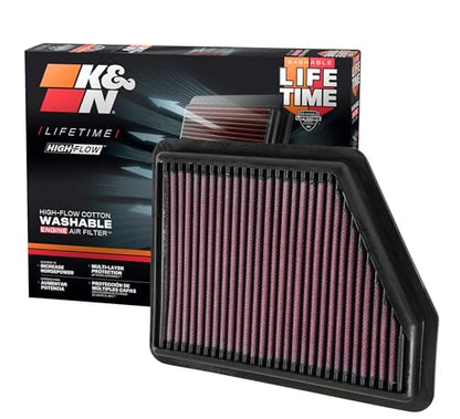 K&N High-Flow Original Lifetime Engine Air Filter: Increase Power: Premium, Washable: Compatible with 2016-2026 HONDA: Civic, HR-V, 33-5045