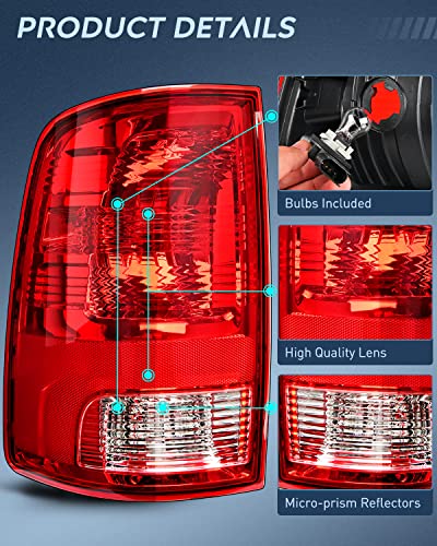 Nilight Taillight Assembly for 2009-2018 Dodge Ram 1500 2500 3500 - color: Red-Driver Side