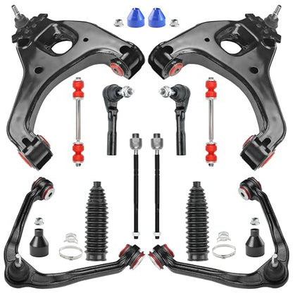 Front End 12pc Suspension Kit for 1999-2006 RWD Chevy Silverado GMC Sierra 1500, 4 Lower & Upper Control Arms w/Ball Joints 2 Sway Bars 4 Tie Rods 2 Boots OE Replacement - Upgrade PU Bushing (12 PCS) - size: 12PC, style: Front Lower