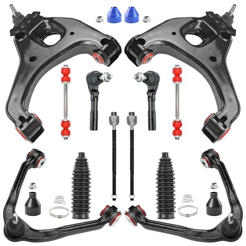 Front End 12pc Suspension Kit for 1999-2006 RWD Chevy Silverado GMC Sierra 1500, 4 Lower & Upper Control Arms w/Ball Joints 2 Sway Bars 4 Tie Rods 2 Boots OE Replacement - Upgrade PU Bushing (12 PCS) - size: 12PC, style: Front Lower