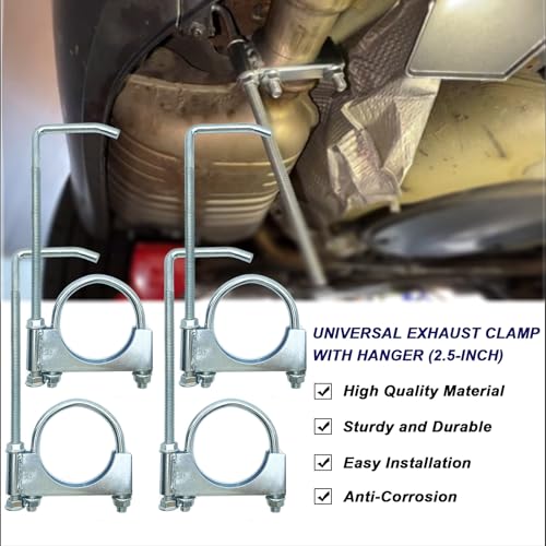 2.5" Universal Exhaust Clamp With Hanger, Muffler Hanger, 4 Pack - size: 2.5 Inch-4 PACK