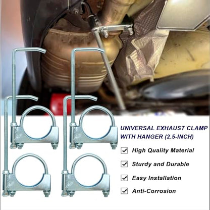 2.5" Universal Exhaust Clamp With Hanger, Muffler Hanger, 4 Pack - size: 2.5 Inch-4 PACK