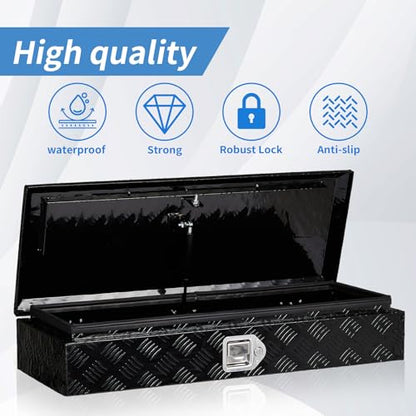 34.5 Inch Aluminum Truck Bed Tool Box with Lock - color: Black, size: 34.5"