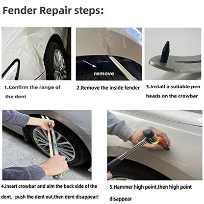 67pcs/Set Car Paintless Dent Removal Kit, Auto Fender Damage Repair Big Curved Rod Crowbar Puller Lifter Rods Tools with Glue Tabs, Glue Sticks, Leveling Tools and more for Car Body Dent Repair