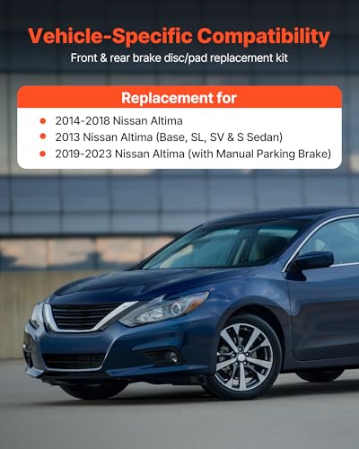 VEVOR Front and Rear Brake Kit Compatible with 2013 Nissan Altima (Base, SL, SV & S Sedan), 2014-2018 Nissan Altima, 2019-2023 Nissan Altima (with Manual Parking Brake), Hollow Structure Front Rotors - size: S-31464 + S-31312