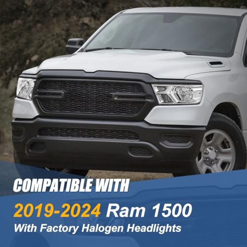 Auto Dynasty Headlights Assembly Compatible with 2019-2024 Dodge Ram 1500, Driver and Passenger Side Halogen Headlamps Replacement, GM2502329 GM2503329, Chrome Housing Clear Corner - color: Chrome Clear