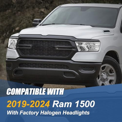 Auto Dynasty Headlights Assembly Compatible with 2019-2024 Dodge Ram 1500, Driver and Passenger Side Halogen Headlamps Replacement, GM2502329 GM2503329, Chrome Housing Clear Corner - color: Chrome Clear