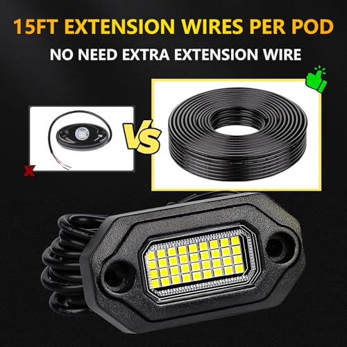 20 Pods Pure White Rock Lights for Trucks, Aluminum Housing, Each Rock Light Comes with a 15-Foot Extension Cord, for Pickup Trucks SUV UTV ATV RZR Car Boats - size: 20 Pods