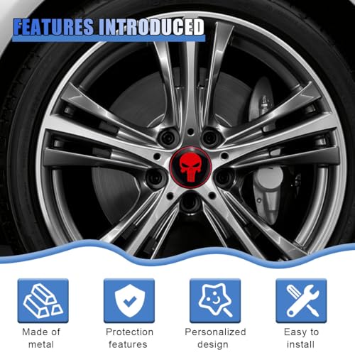 4PCS Skull Car Wheel Hub Center Cap Sticker, 2.2 Inch/56MM (Red) - color: Red