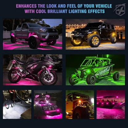 Xprite 18 LED Rock Lights 8 Pods Wide Angle Bluetooth Wheel Well Lights - color: Wide Housing, size: 8 Pods
