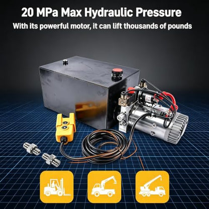 15 Quart Double Acting Hydraulic Power Unit, 12V DC, 3200 PSI - color: Double Acting, size: 15 Quart