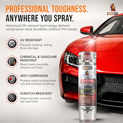 SAMURAI 2K Clearcoat Spray - Car - UV & Rust Resistant, Flat Clear 11.3 oz