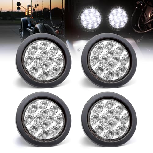 Meerkatt 4 Inch White Light 12 LED Tail Lights Rear Sealed Trailer Truck Bus with Grommet and Plug 12V DC Pack of 4 - color: White